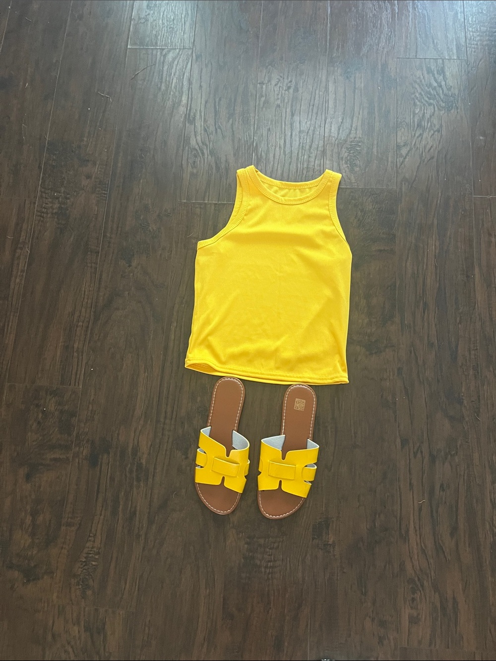 Kids' Yellow Ribbed Tank Top and Slides - Bright Summer Essential